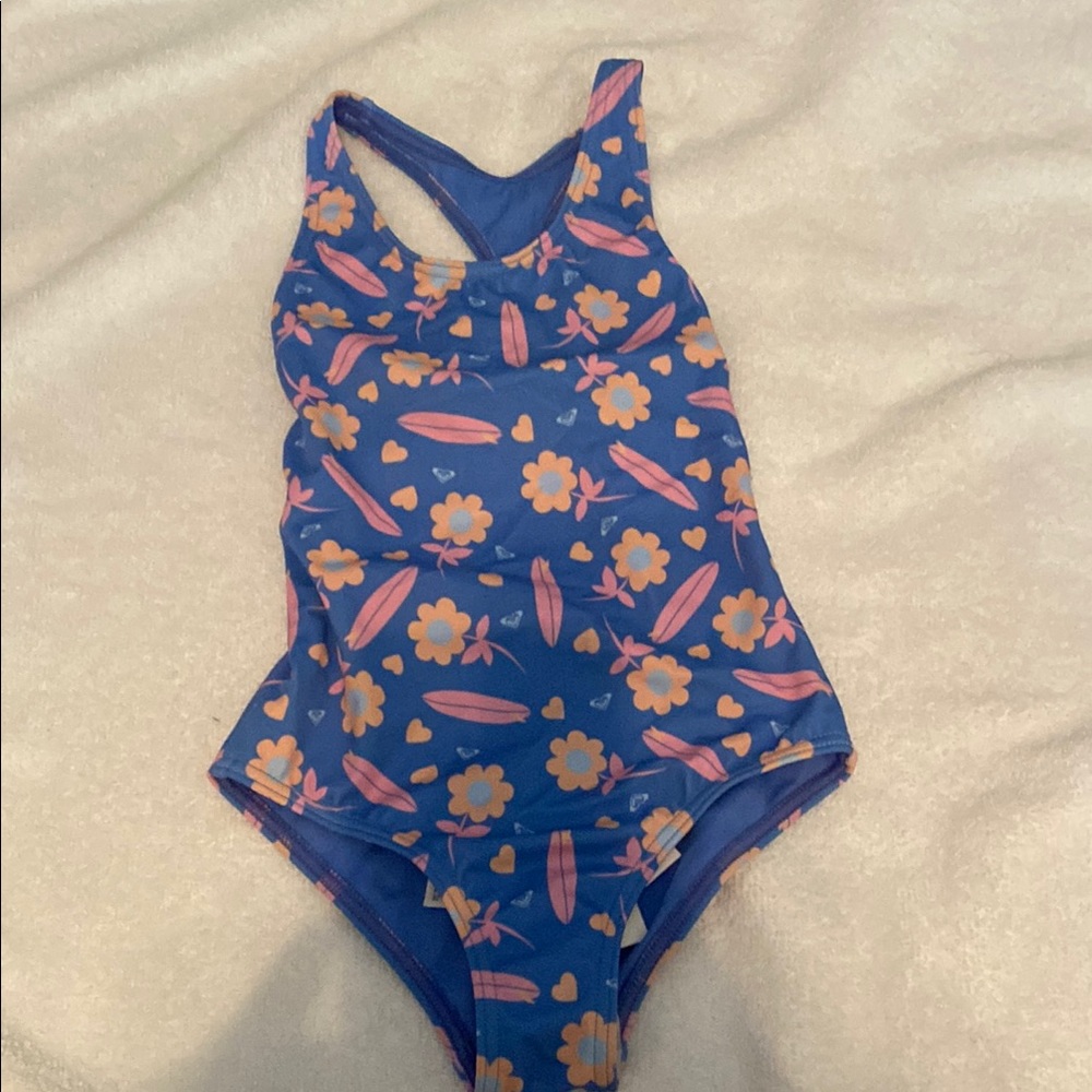 Roxy Kids One Piece Swimsuit - Blue and Pink Floral